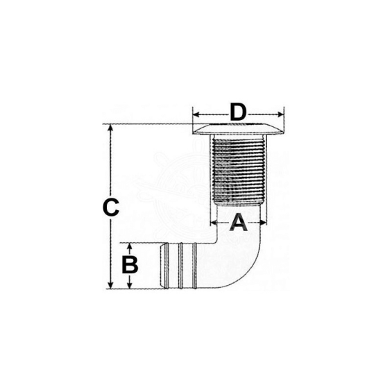 dimensions Passe coque coudé OSCULATI