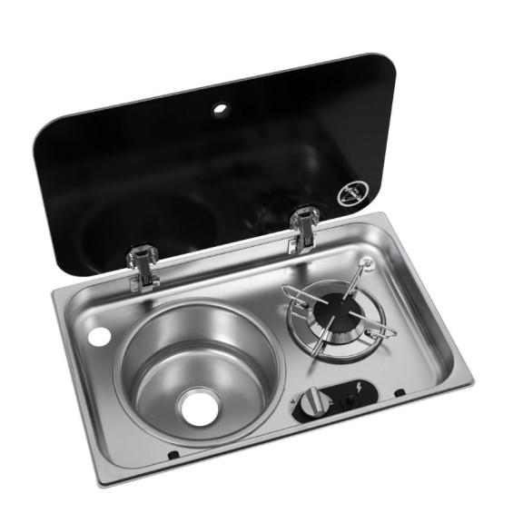 évier avec plaque de cuisson au gaz encastrable