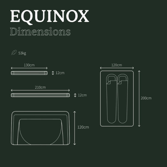 dimensions de la tente de toit équinox