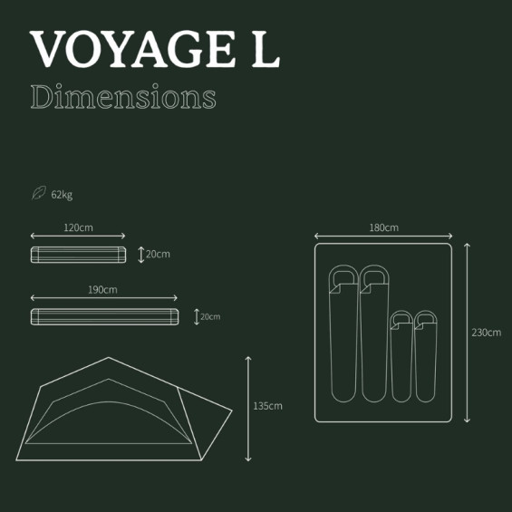 Dimensions de la tente de toit Voyage L