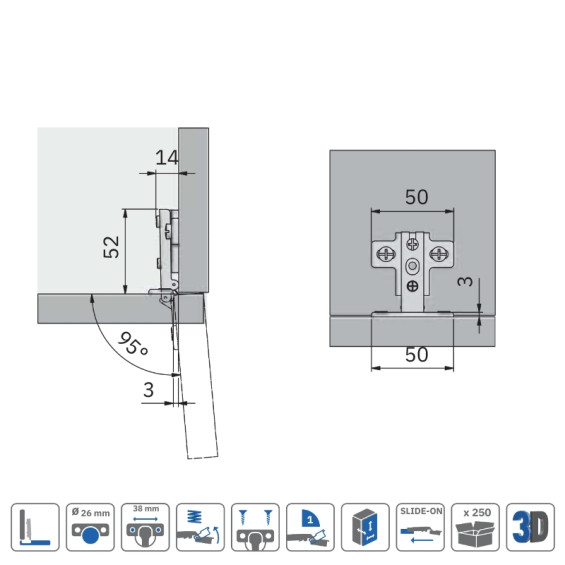 dimensions d'encastrement de la petite charnière encastrée