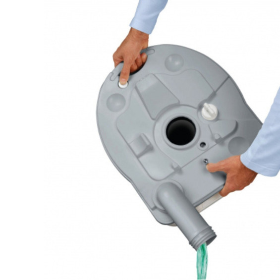 Bras de vidange orientable avec bouton d'évent pour vider proprement la cassette chimique