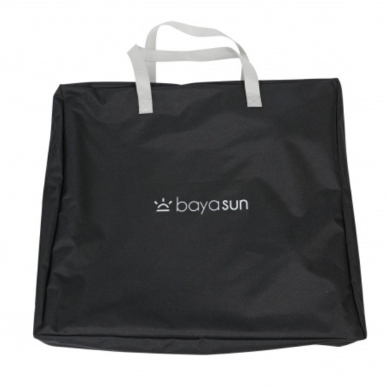 sac de rangement noir avec poignées blanches pour le transport du meuble pliable Baya Sun