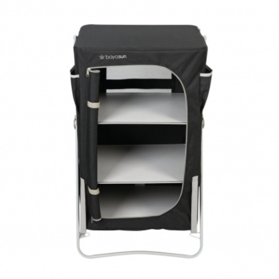 meuble de camping compact Baya Sun avec trois compartiments de rangement et structure en aluminium