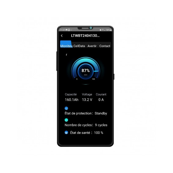 Batterie lithium LiFePO4 Koonekt KL5 200Ah sous-siège - application Koonekt KL5 écran moniteur capacité et état de santé