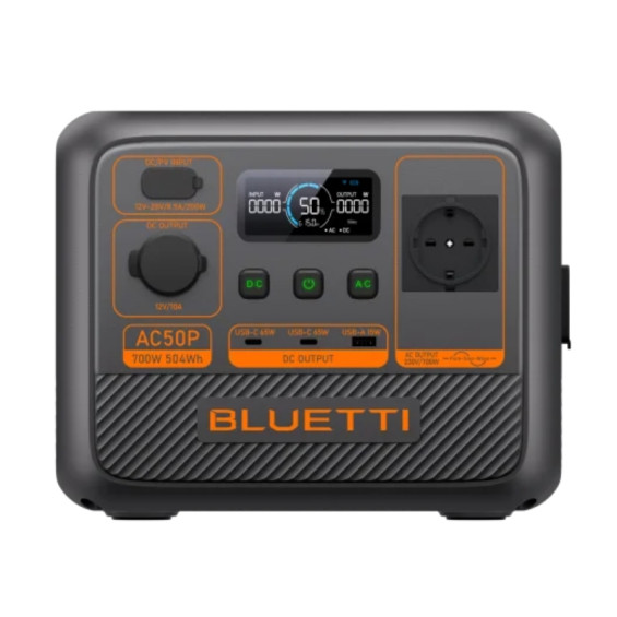 Power station Bluetti AC50P 504 Wh - Vue de face avec écran LCD et sorties