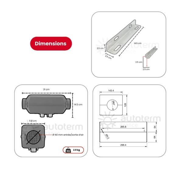 Dimension du kit de chauffage pour master l1h1 et L2h2