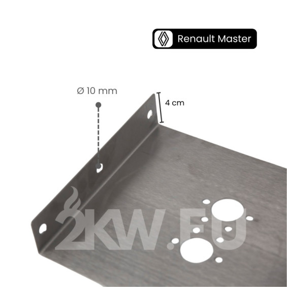 Schéma coté de la plaque de fixation coudée Autoterm pour Renault Master XDD - trou de passage Ø 10 mm, retour 4 cm