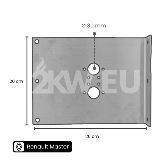 Plaque de montage chauffage Autoterm Air 2D pour Renault Master XDD - dimensions 26 x 20 cm, trou central Ø 30 mm