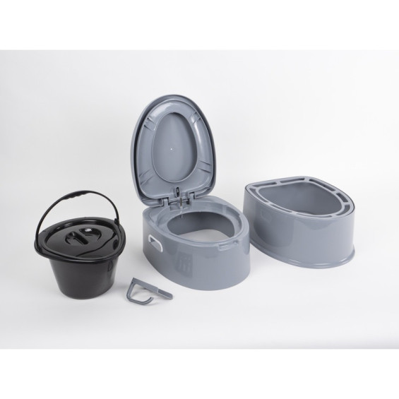 Toilette sèche CAMP4 démontée - couvercle, seau 7L et assise séparés