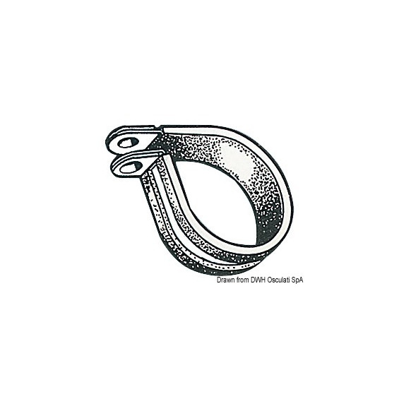 Schéma technique du collier de fixation inox avec collerette caoutchoutée et vis de serrage