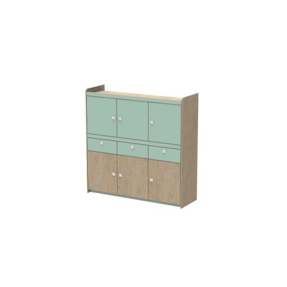 TRIO 6 - Placard de rangement avec 6 portes et 3 tiroirs - LONGBOARD