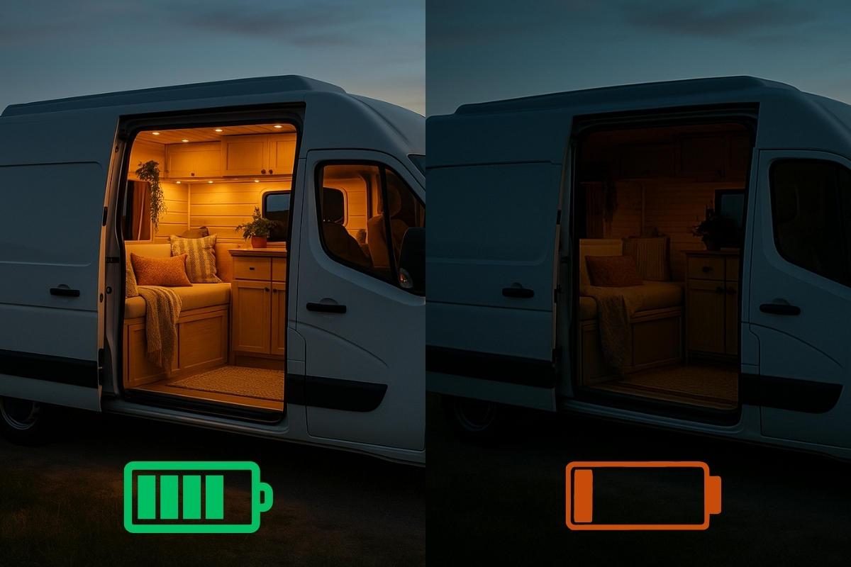 Un van avec de la lumière et l'autre sans lumière