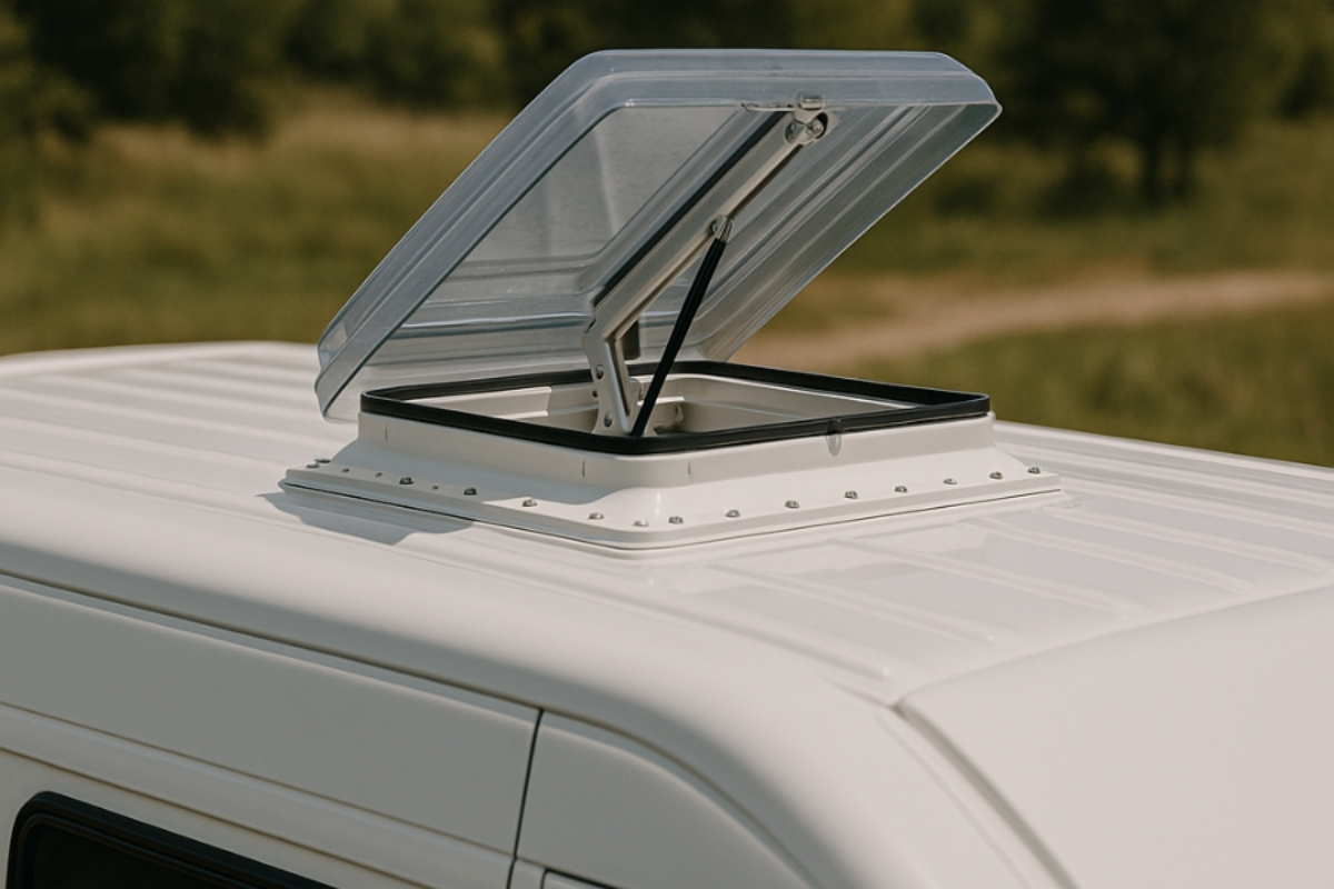 Lanterneau Fiamma Vent 40 installé sur le toit d'un fourgon