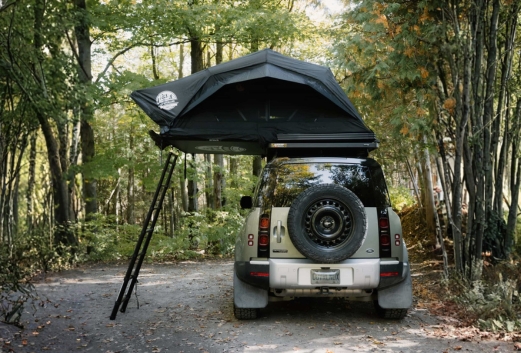 The family rooftop tent seen from the rear